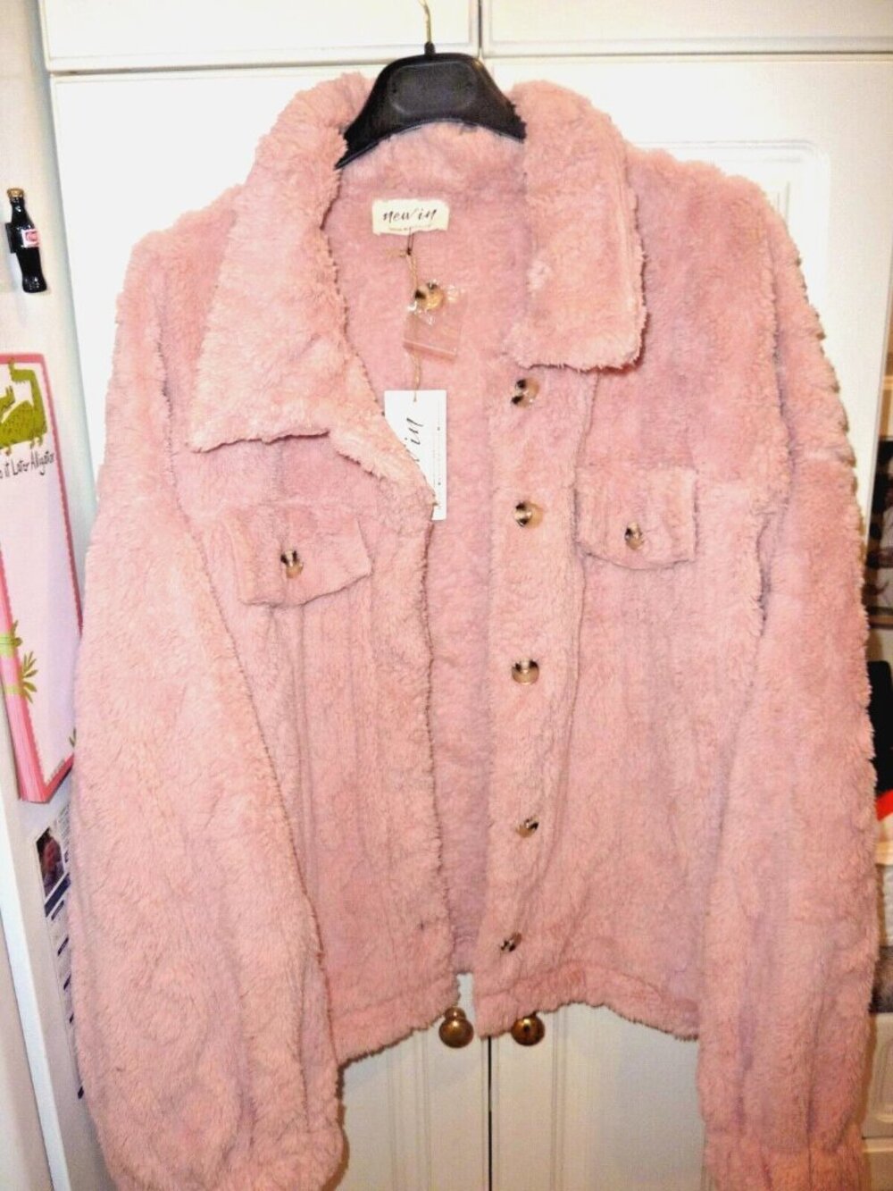 NWT VeryJ New In Super Soft Fleece Furry Jacket Shacket Button Down In Blush 1X